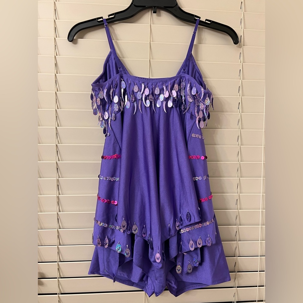 Glamour Costume Dance 2-Piece Sequin Purple Costume Adult Small Tank Top/Shorts - Picture 2 of 12
